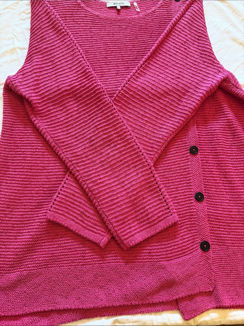 ZOZO Scoop-Neck Button-Accent Sweater in Bright Fuchsia - Picture 5 of 7
